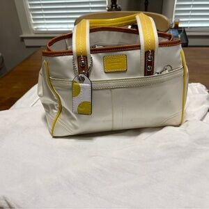 Coach White and Yellow Satchel